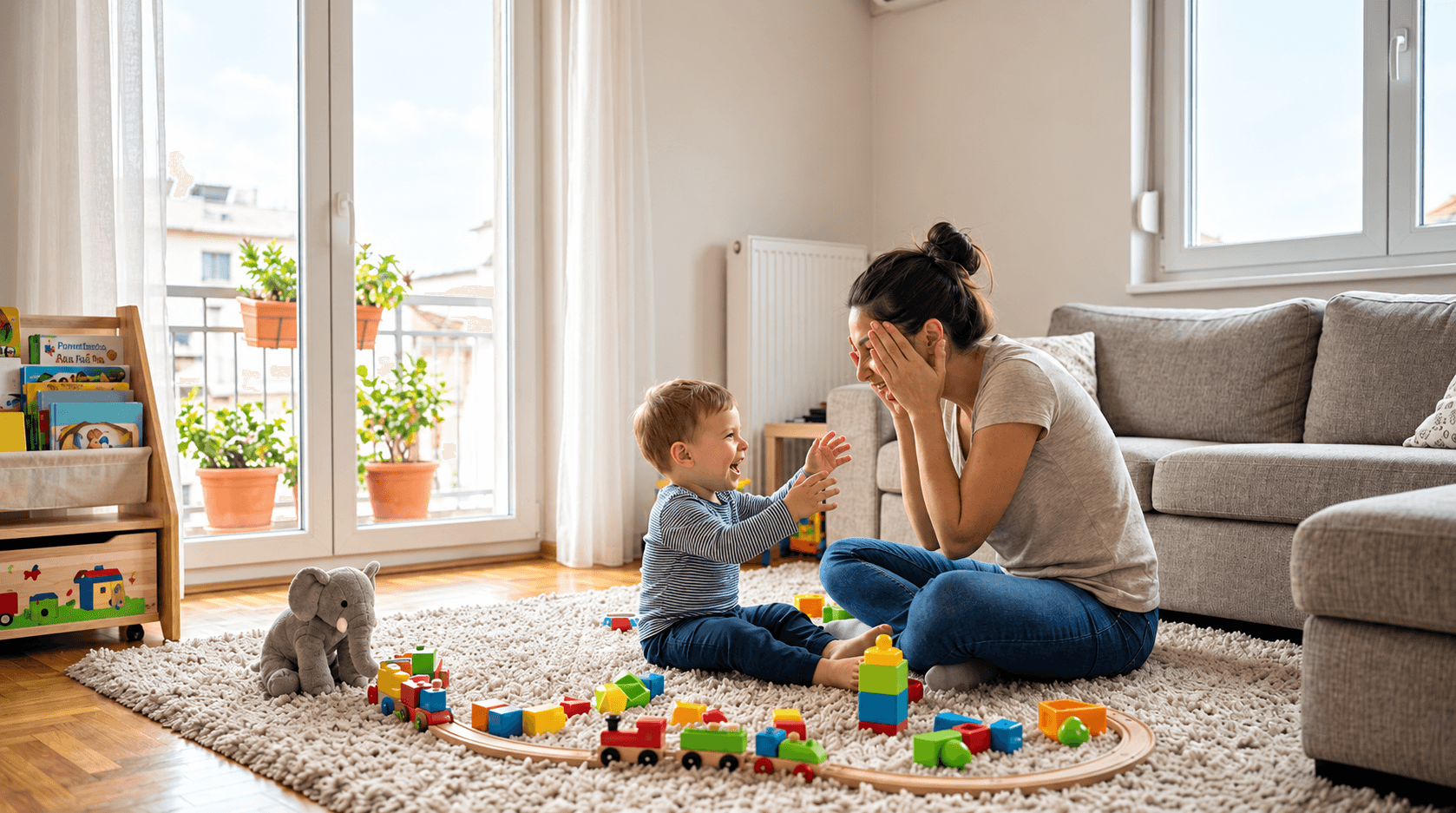 Mother and child playing together at home